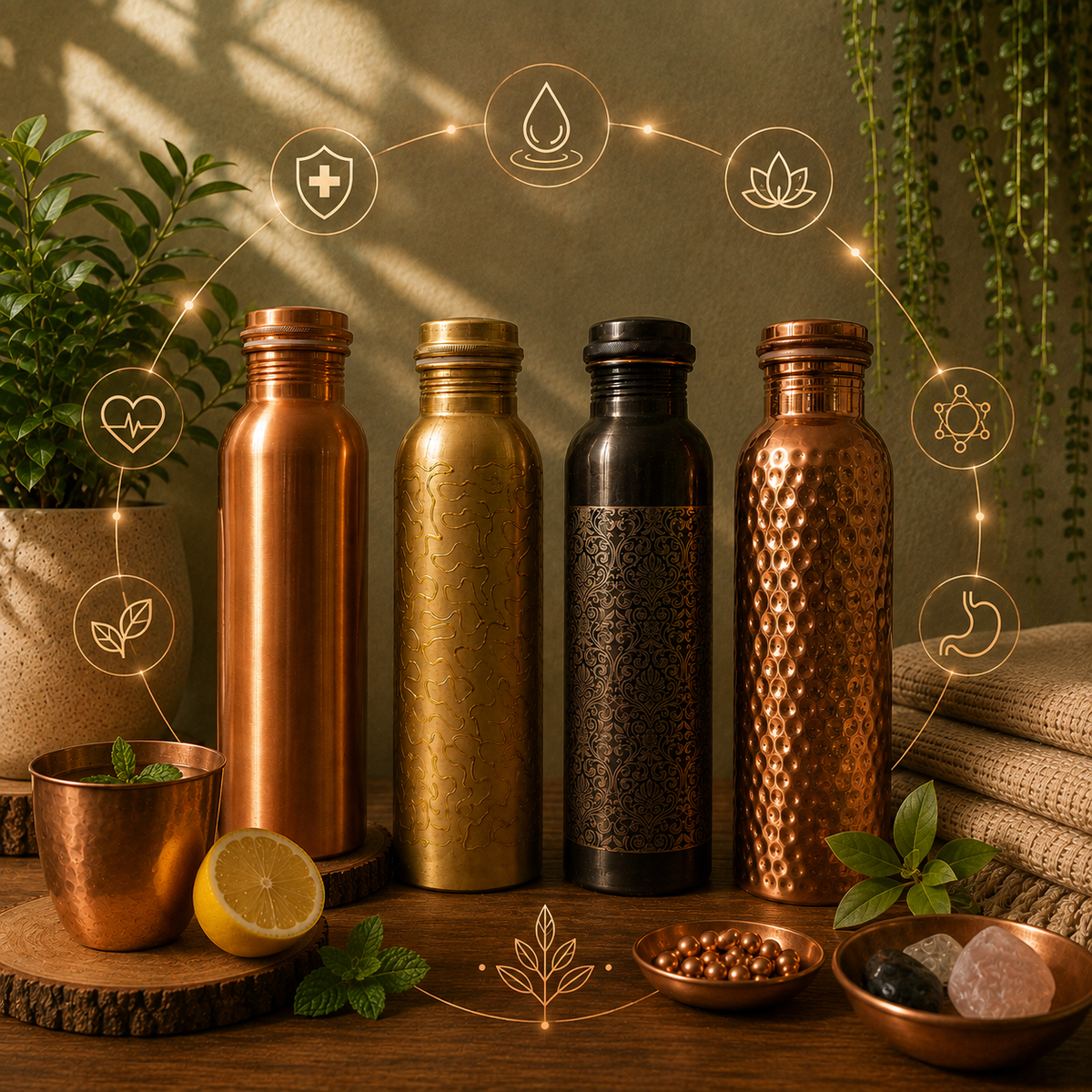 Copper water bottle wellness visual