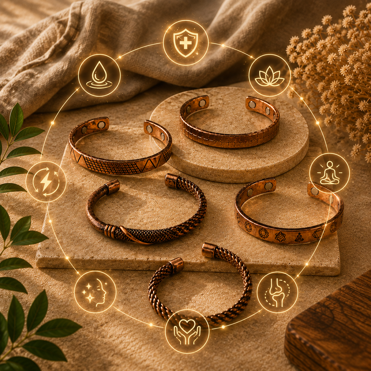Copper bracelet styled as a warm everyday accessory