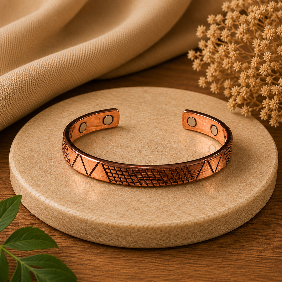 Geometric Pattern Copper Magnetic Cuff Bracelet
